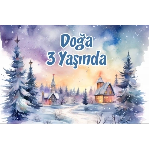 Kış ve Evler Temalı Doğum Günü Afişi -2 50X70 cm