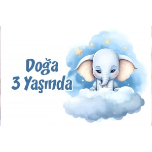 Sevimli Fil Temalı Doğum Günü Afişi -2 70X100 cm