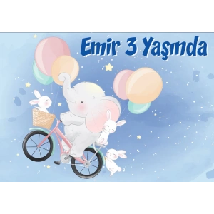 Sevimli Fil Temalı Doğum Günü Afişi 70X100 cm