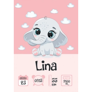 Pembe Sevimli Fil Temalı Yaş Panosu
