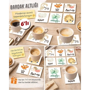 Sevimli Hayvanlar 2 7x7 – 6’lı Set Dekoratif Kare Tasarım