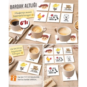 Sevimli Hayvanlar 4 7x7 – 6’lı Set Dekoratif Kare Tasarım