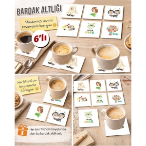 Sevimli Hayvanlar 7x7 – 6’lı Set Dekoratif Kare Tasarım