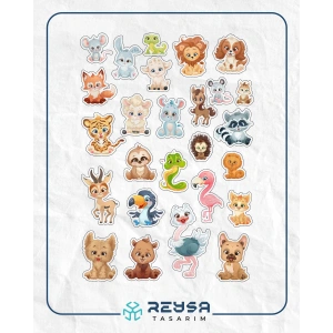 Sevimli Hayvanlar Alemi Sticker Set 1 27 Parça Telefon, Tablet, Defter, Laptop Sticker