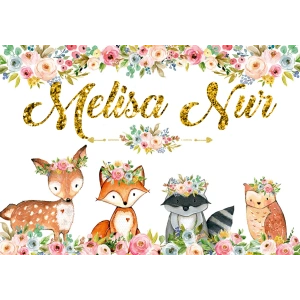 Sevimli Hayvanlar Çiçekli Doğum Günü Afişi 50X70 cm