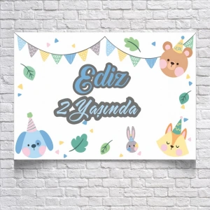 Sevimli Hayvanlar Partisi Temalı Doğum Günü Afişi 35X50 cm