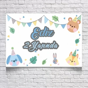 Sevimli Hayvanlar Partisi Temalı Doğum Günü Afişi 50X70 cm