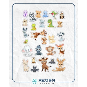Sevimli Hayvanlar Sticker Set 8 25 Parça Telefon, Tablet, Defter, Laptop Sticker