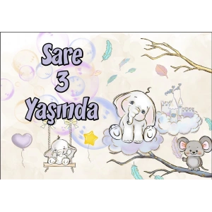 Sevimli Hayvanlar Temalı Doğum Günü Afişi 35X50 cm