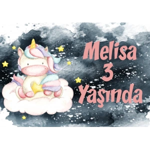 Unicorn Temalı Doğum Günü Afişi 50X70 cm