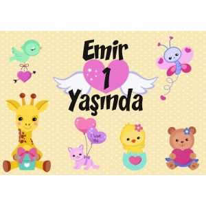 Sevimli hayvanlar Temalı Doğum Günü Afişi 70X100 cm