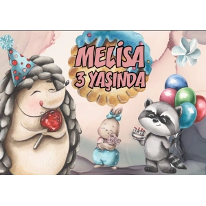 Sevimli Hayvanlar ve Şeker Temalı Doğum Günü Afişi 35X50 cm