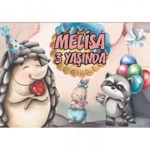 Sevimli Hayvanlar ve Şeker Temalı Doğum Günü Afişi 70X100 cm
