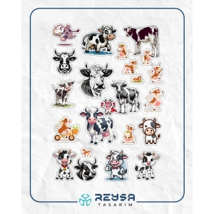 Sevimli İnek Sticker Set 2