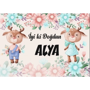 Sevimli Keçi Temalı Doğum Günü Afişi 50X70 cm