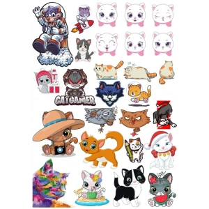 Sevimli Kediler Duvar Sticker Set 3 12 Parça Telefon, Tablet, Defter, Laptop Sticker