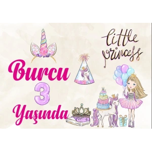 Prenses Temalı Doğum Günü Afişi 70X100 cm