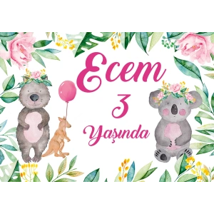 Sevimli Koala Temalı Doğum Günü Afişi 100X150 cm