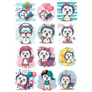 Sevimli Köpek Sticker Set 12 Parça Telefon, Tablet, Defter, Laptop Sticker