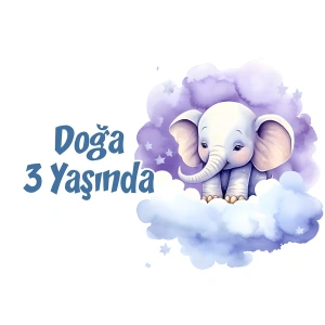 Mor Sevimli Fil Temalı Doğum Günü Afişi 70X100 cm