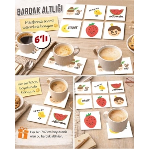 Sevimli Meyveler 7x7 – 6’lı Set Dekoratif Kare Tasarım