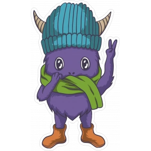 Sevimli Mor Canavar Sticker 10x10 cmRenkli Sticker