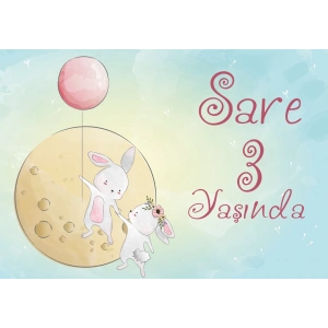 Sevimli Tavşanlar Doğum Günü Afiş 50X70 cm