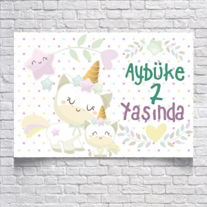 Sevimli Unicorn Temalı Doğum Günü Afişi 35X50 cm