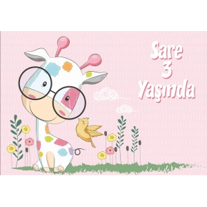 Sevimli Zürafa Temalı Doğum Günü Afişi 100X150 cm