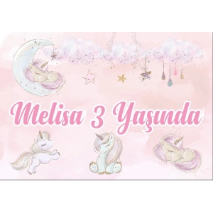 Unicornlar ve Yıldızlar Temalı Doğum Günü Afişi 50X70 cm