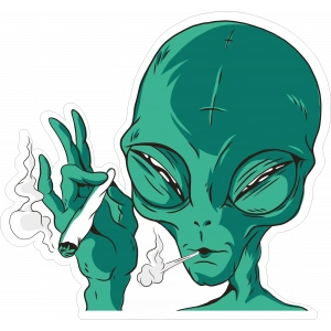 Sigara İçen Uzaylı Sticker 10x10 cmRenkli Sticker