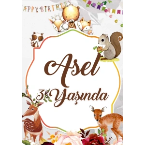Sincap ve Sevimli Hayvanlar Temalı Doğum Günü Afişi 70X100 cm