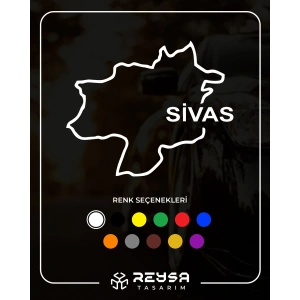 Sivas Harita Araba Sticker 17x17 Cm Beyaz