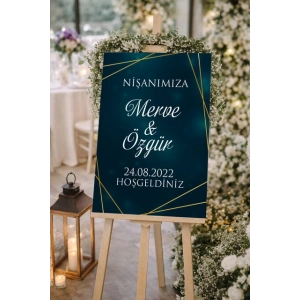 Gold Detaylı Düğün, Nişan ve Söz Karşılama Panosu – 50x70 cm
