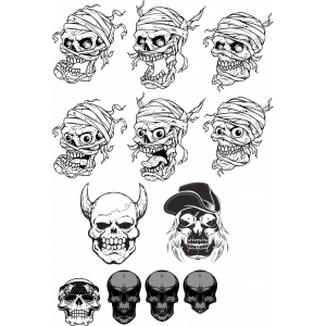 Siyah Beyaz İskelet Sticker Set 12 Parça Telefon, Tablet, Defter, Laptop Sticker