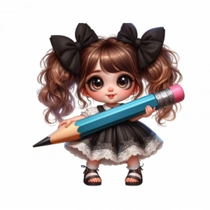 Siyah Kurdeleli Kız ve Mavi Kalem Duvar Stickerı