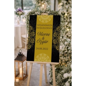 Siyah ve Desenli Düğün, Nişan ve Söz Karşılama Panosu – 50x70 cm