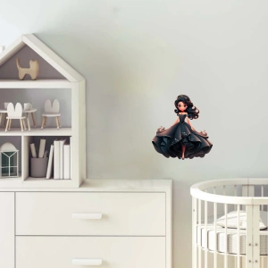 Siyah Simli Elbiseli Prenses Duvar Stickerı