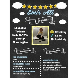 Bulutlar ve Yıldızlar Temalı Yaş Panosu