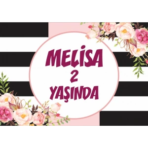 Siyah ve Beyaz Çiçekli Doğum Günü Afişi - 70x100 Cm