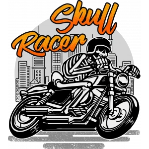Skull Racer Sticker 10x10 cmRenkli Sticker
