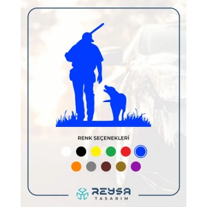 Avcı ve Av Köpeği Araba Sticker 17x17 Cm Mavi