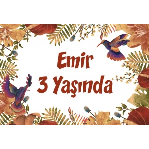 Sarı Yapraklar ve Kuşlar Temalı Doğum Günü Afişi 35X50 cm