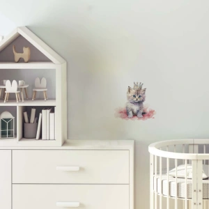 Taçlı Kedi ve Pembe Bulut Duvar Stickerı