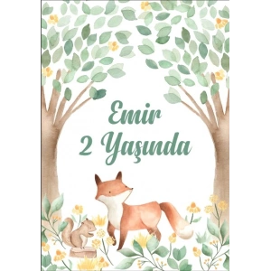 Tilki ve Orman Temalı Doğum Günü Afişi 35X50 cm