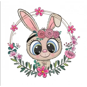 Tavşan Çiçek Çerçeveli Duvar Stickerı