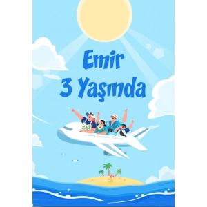 Tatil ve Uçak Temalı Doğum Günü Afişi 70X100 cm