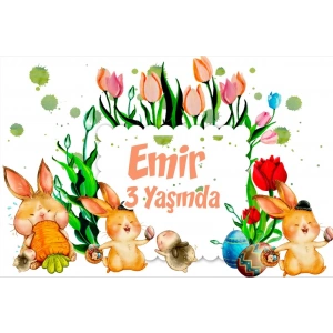 Tavşanlar Temalı Doğum Günü Afişi 50X70 cm