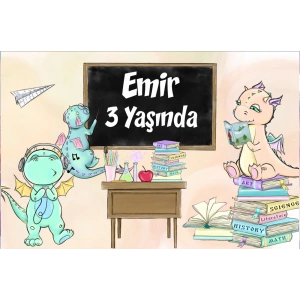 Dinozorlar ve Okul Temalı Doğum Günü Afişi 70X100 cm