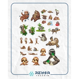 Tembel Hayvan Stciker Set 25 Parça Telefon, Tablet, Defter, Laptop Sticker